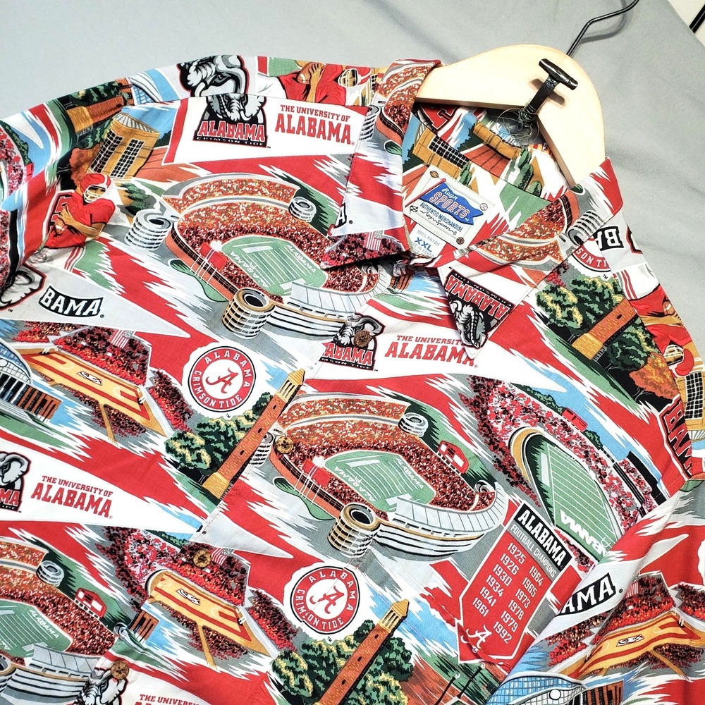 VTG Reyn Spooner Alabama Crimson Tide Hawaiian Shirt‎ Mens 2XL Red NCAA Football